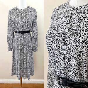 Vintage 80s Schrader Sport Petites Sz 10 Dalmatian Print Retro Secretary Dress